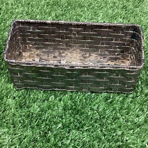 Vintage Silverplated Over Brass Woven Basket Small